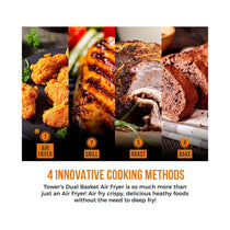 Tower Vortx Vizion Dual Basket Digital Air Fryer With Pre-Set Programmes 2600W 9 Litres - Black