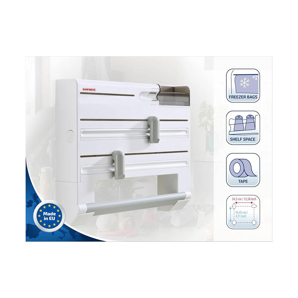 Leifheit Parat Plus Kitchen Roll Holder Wall Mounted For Film Foil & Paper With Cutters - White