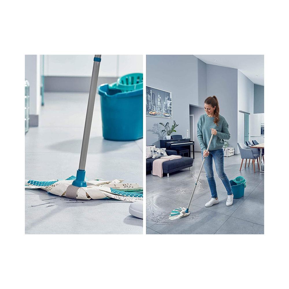 Leifheit Power 3 In 1 Floor Complete Mop & Bucket Set Medium 12 Litres Bucket With Wringer - Turquoise