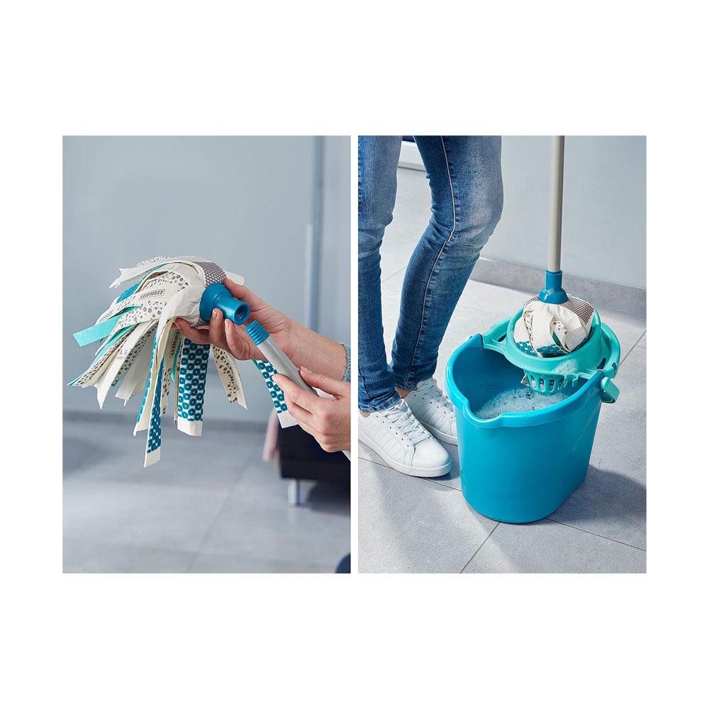 Leifheit Power 3 In 1 Floor Complete Mop & Bucket Set Medium 12 Litres Bucket With Wringer - Turquoise