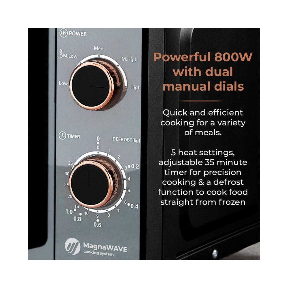 Tower Cavaletto Manual Microwave With 5 Power Levels 800W 20 Litre - Black & Rose Gold