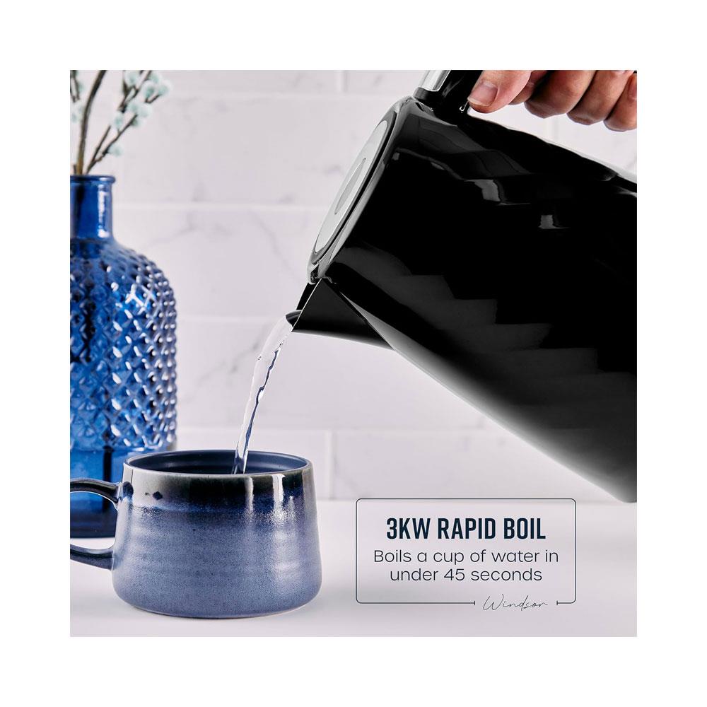 Swan Windsor Rapid Boil Electric Jug Kettle 3000W 1.7 Litres - Black