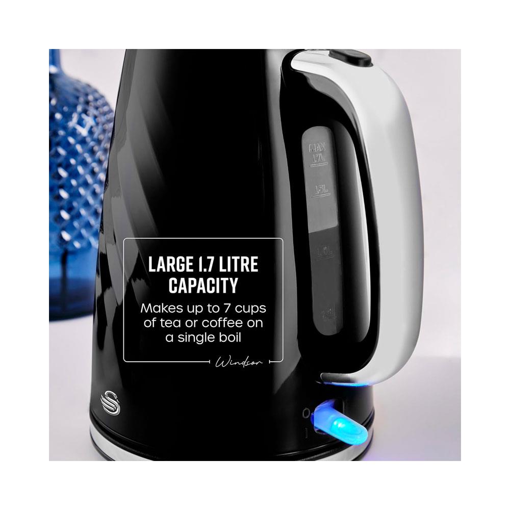 Swan Windsor Rapid Boil Electric Jug Kettle 3000W 1.7 Litres - Black
