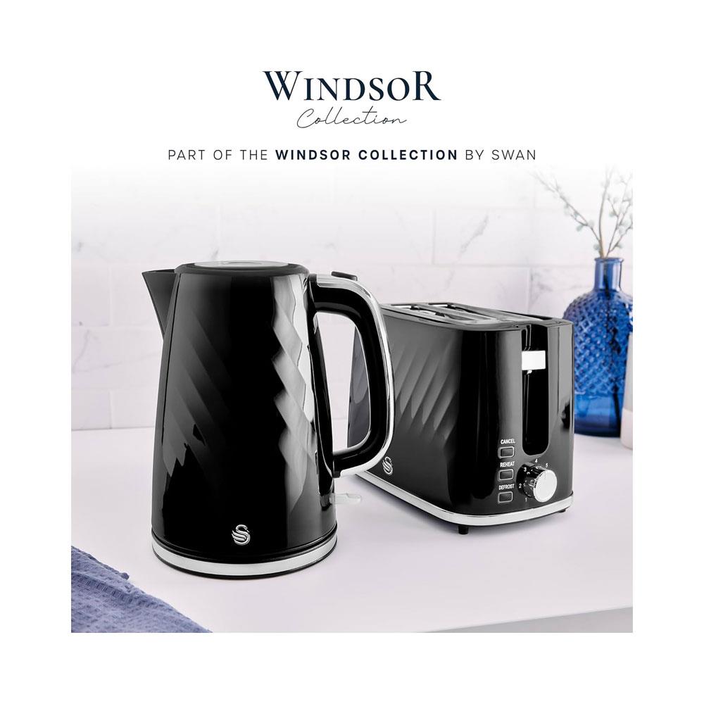 Swan Windsor Rapid Boil Electric Jug Kettle 3000W 1.7 Litres - Black
