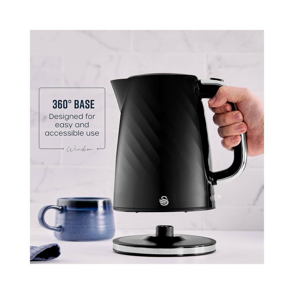 Swan Windsor Rapid Boil Electric Jug Kettle 3000W 1.7 Litres - Black