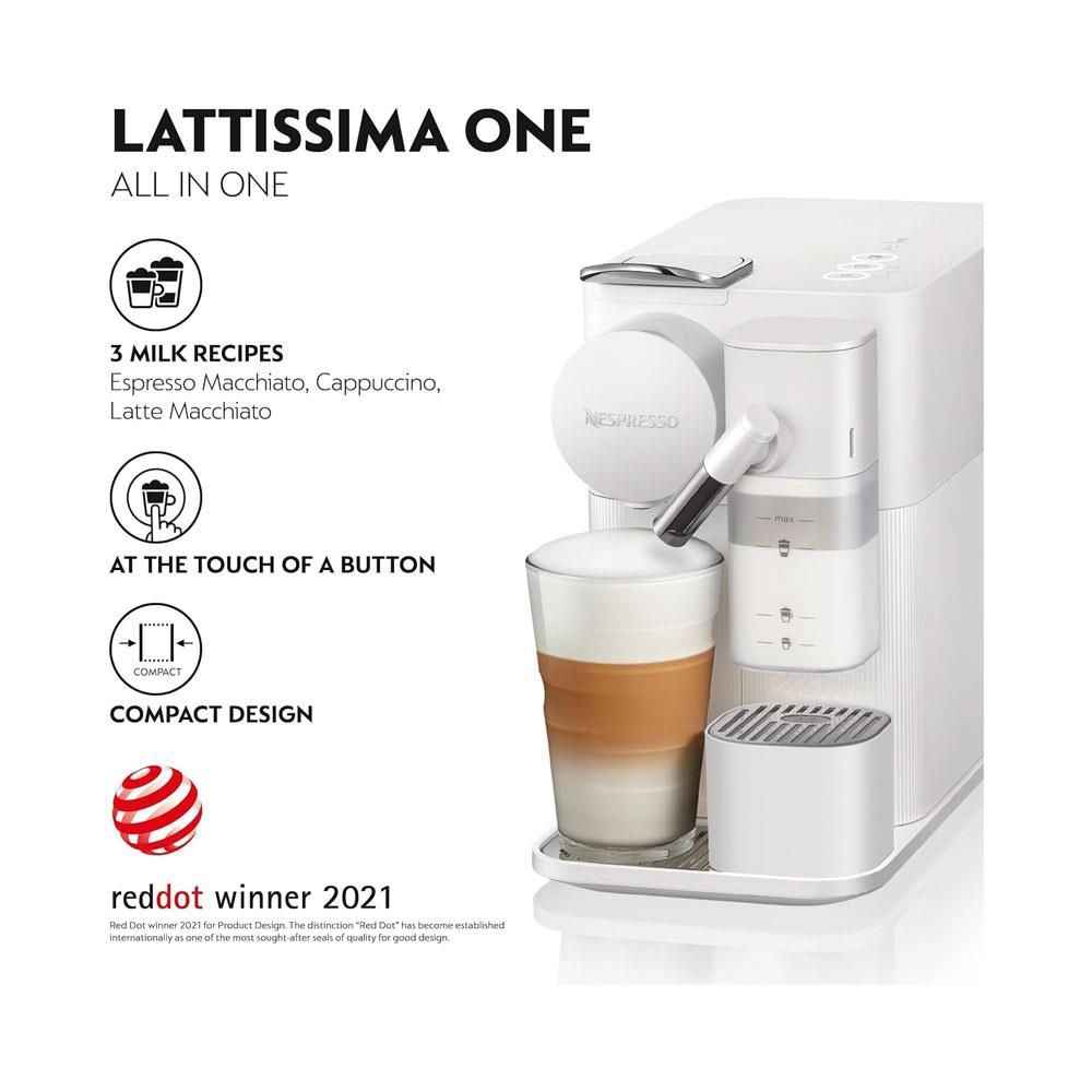 Delonghi Nespresso Latissima One Pod Coffee Machine With Milk Frother 1450W 1 Litres - White