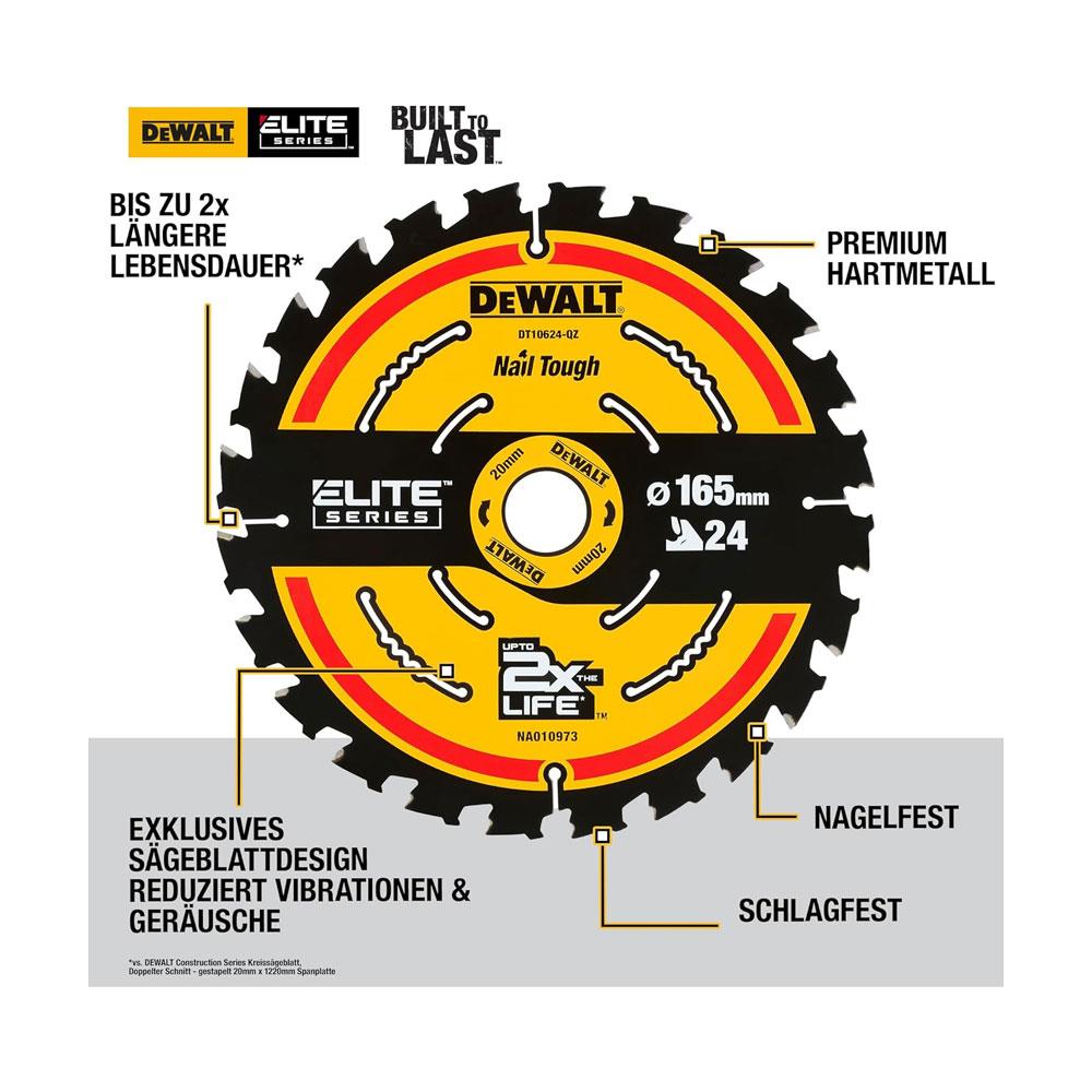 DeWalt ELITE CSB Cordless Extreme Premium Circular Saw Blade 165 mm x 20 mm 24T - Yellow Secondary image