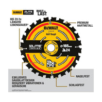 DeWalt ELITE CSB Cordless Extreme Premium Circular Saw Blade 165 mm x 20 mm 24T - Yellow