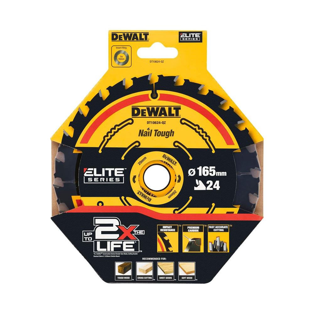 DeWalt ELITE CSB Cordless Extreme Premium Circular Saw Blade 165 mm x 20 mm 24T - Yellow