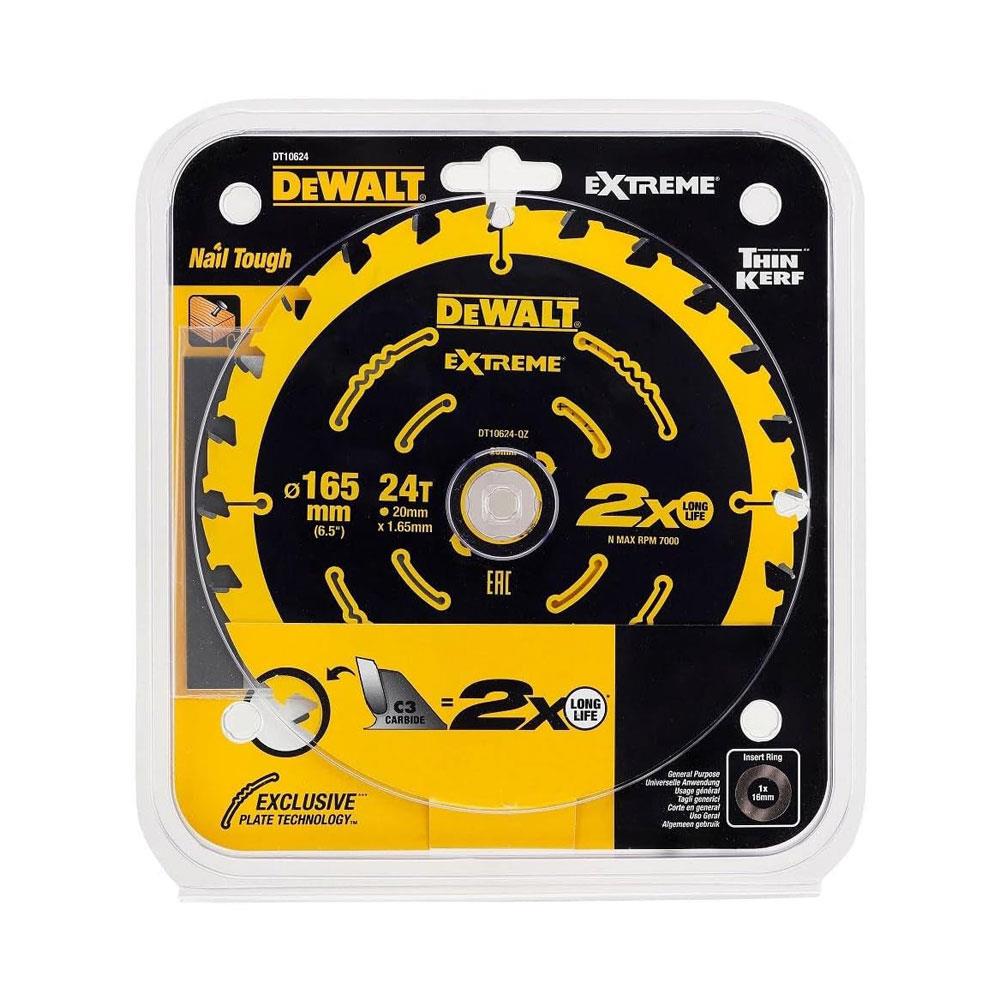 DeWalt ELITE CSB Cordless Extreme Premium Circular Saw Blade 165 mm x 20 mm 24T - Yellow