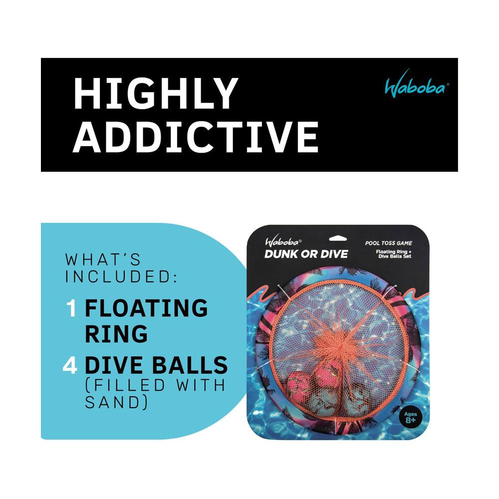Waboba Dunk or Dive Pool Toy Toss Game Floating Ring Net & Dive Ball Set - Multicolour