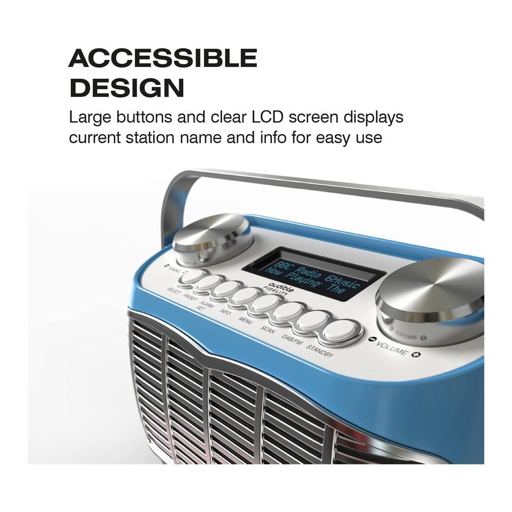 Audible Fidelity Detroit DAB/DAB Plus Retro Radio With Alarm Clock LCD Display - Blue