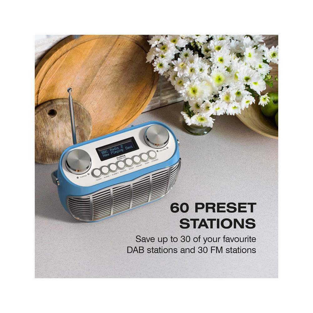 Audible Fidelity Detroit DAB/DAB Plus Retro Radio With Alarm Clock LCD Display - Blue