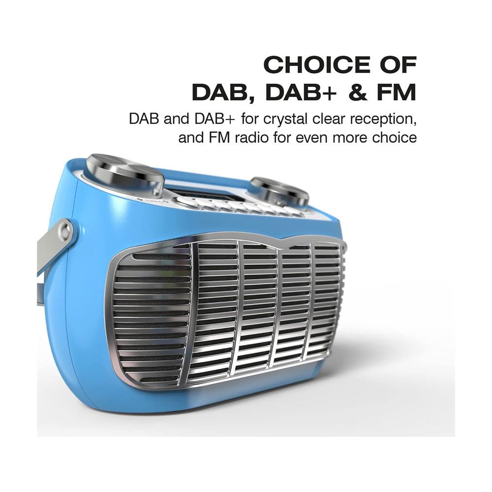 Audible Fidelity Detroit DAB/DAB Plus Retro Radio With Alarm Clock LCD Display - Blue