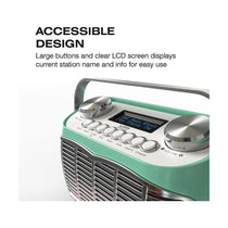Audible Fidelity Detroit DAB/DAB Plus Retro Radio With Alarm Clock LCD Display - Green