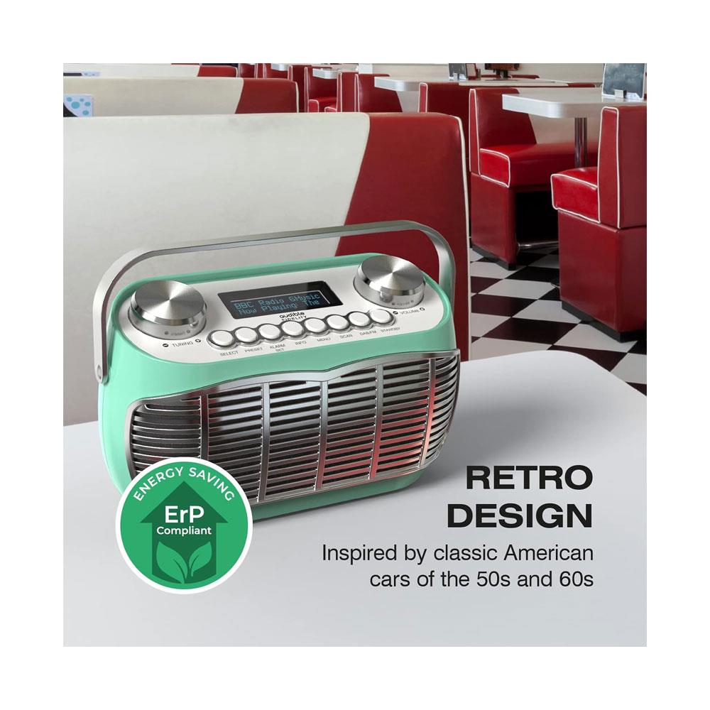 Audible Fidelity Detroit DAB/DAB Plus Retro Radio With Alarm Clock LCD Display - Green