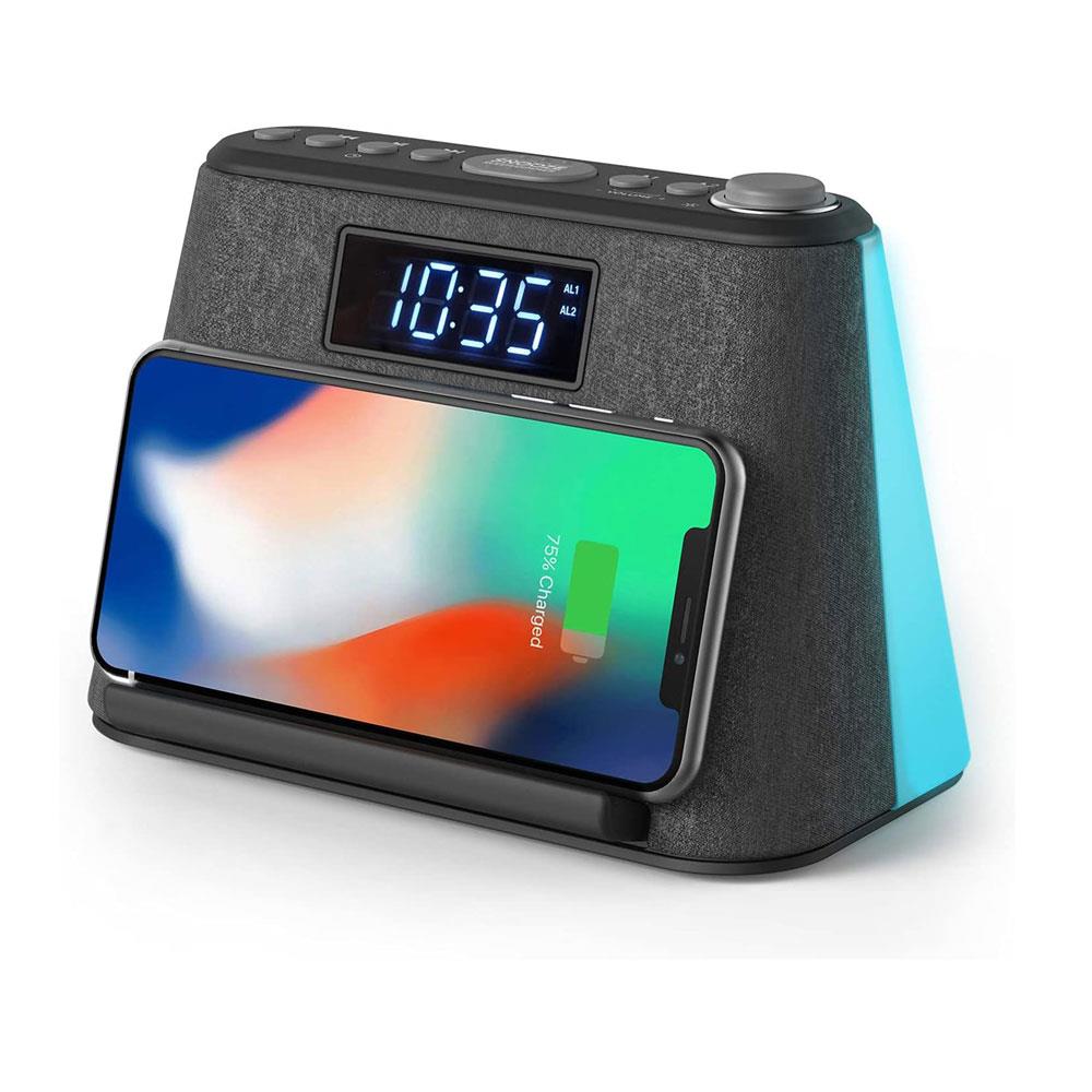 i-box Glow Bedside Alarm Clock With Bluetooth Wireless Charging & Nightlight 5W Stereo Speaker - Black Main image