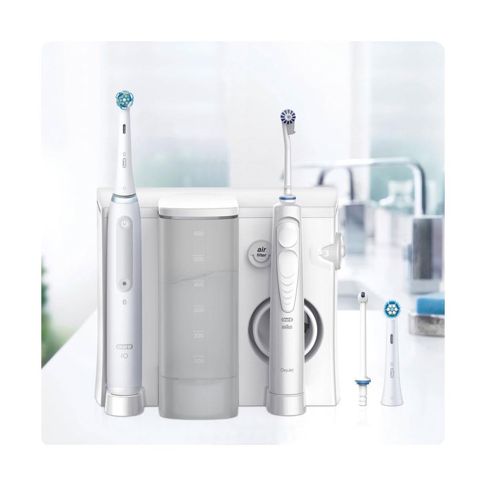Oral-B Oral Health Center Irrigator Water Flosser 1 Oxyjet Nozzle 1 Water Jet Nozzle 1 iO4 Electric Toothbrush & 2 Heads - White