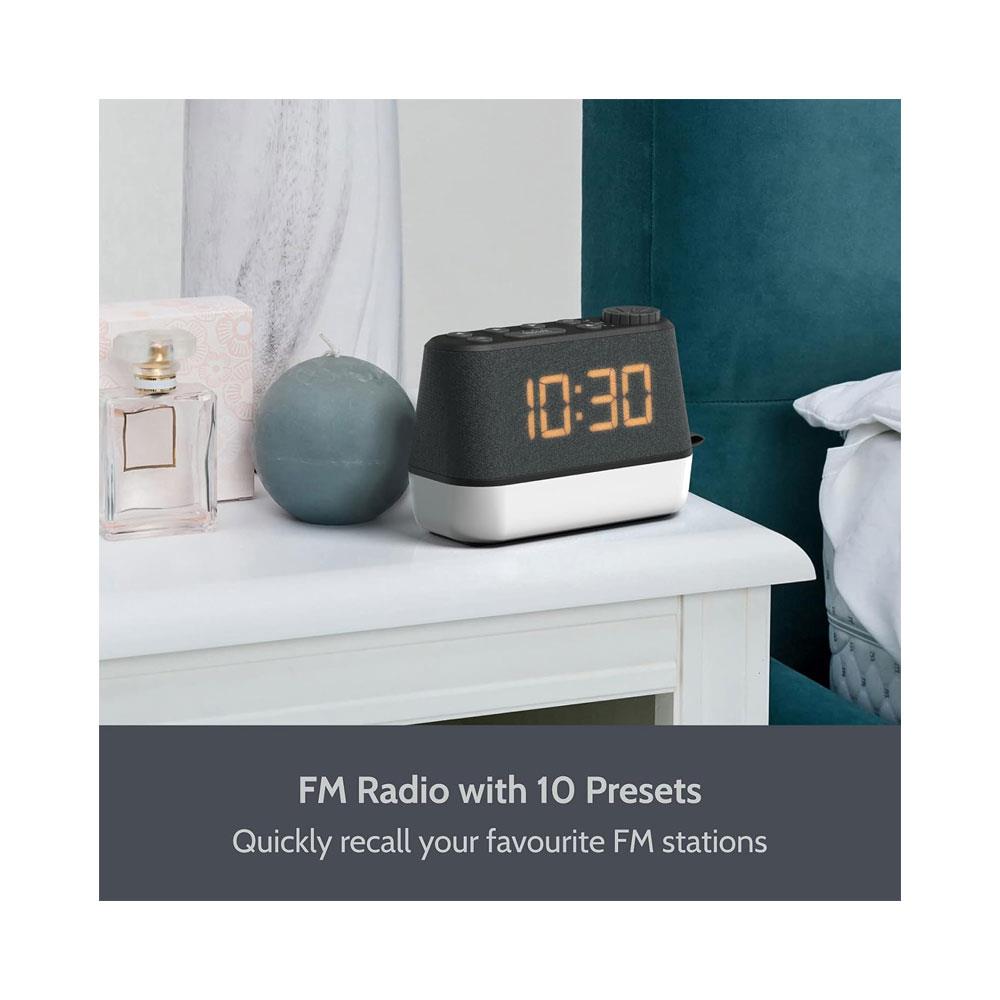 i-box MiniGlow Alarm Clock Radio With Night Light USB Charging Port LED Display - Black/Blue
