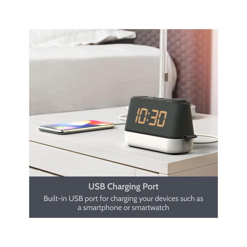 i-box MiniGlow Alarm Clock Radio With Night Light USB Charging Port LED Display - Black/Blue