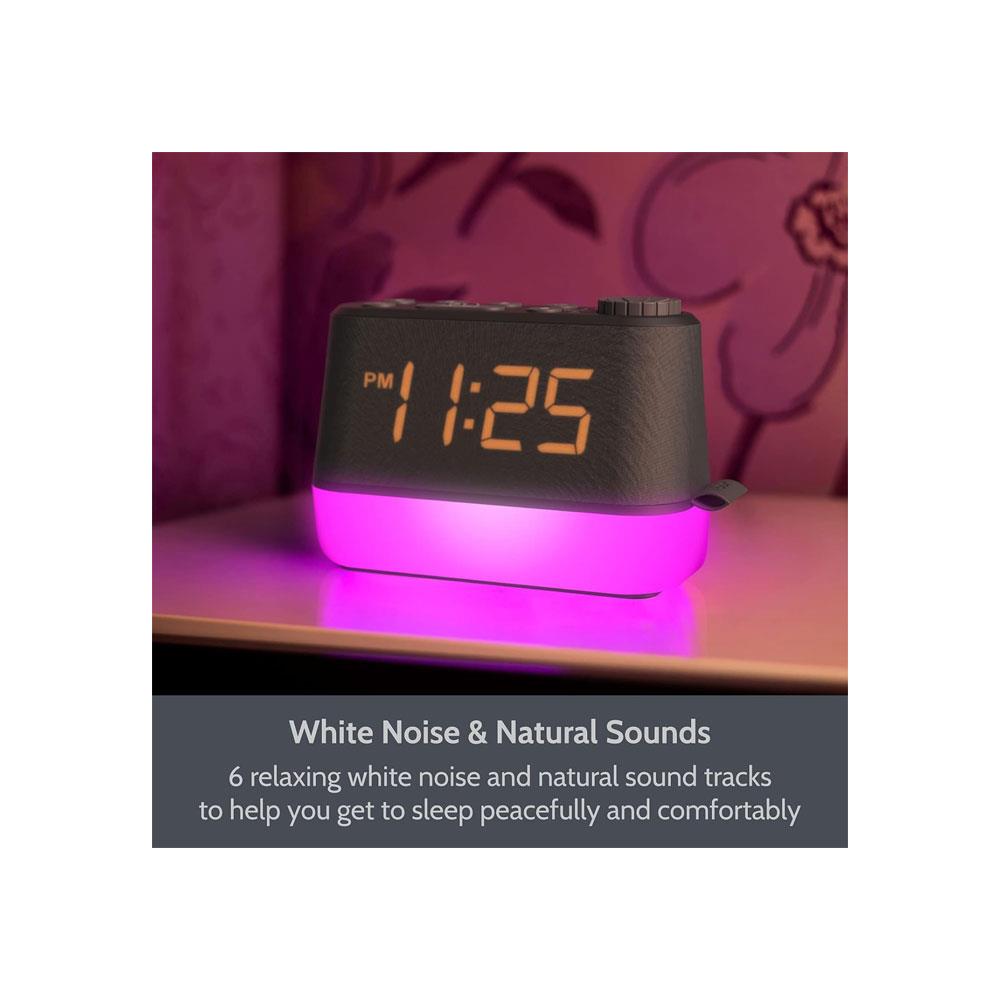 i-box MiniGlow Alarm Clock Radio With Night Light USB Charging Port LED Display - Black/Blue