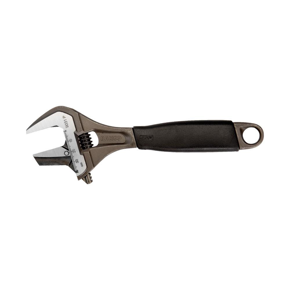 Bahco ERGO Central Nut Reversible Extra Wide Opening Jaw Adjustable Wrenches With Rubber Handle - Black