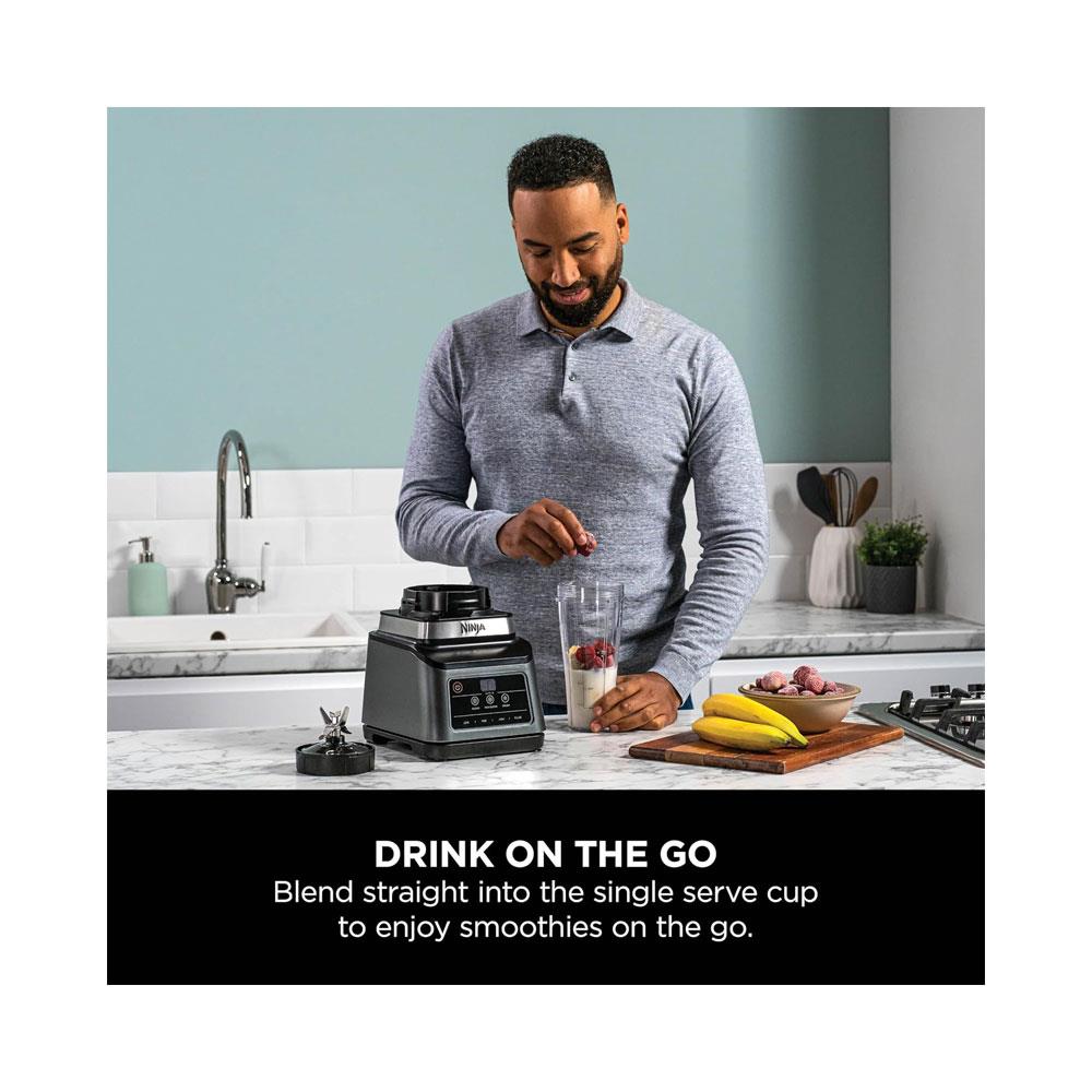 Ninja 2-In-1 Blender With Auto-IQ 3 Automatic Programs & 4 Manual Settings 1200W 2.1 Litres With 700ml Cup - Black & Silver