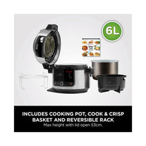 Ninja Foodi 11-In-1 Smart Lid Multi Cooker & Air Fryer With 11 Cooking Functions Stainless Steel 1460W 6 Litres - Black/Silver