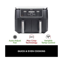 Ninja Foodi MAX Dual Zone Air Fryer Max Crisp Roast Bake Reheat And Dehydrate 2470W 9.5 Litres - Black