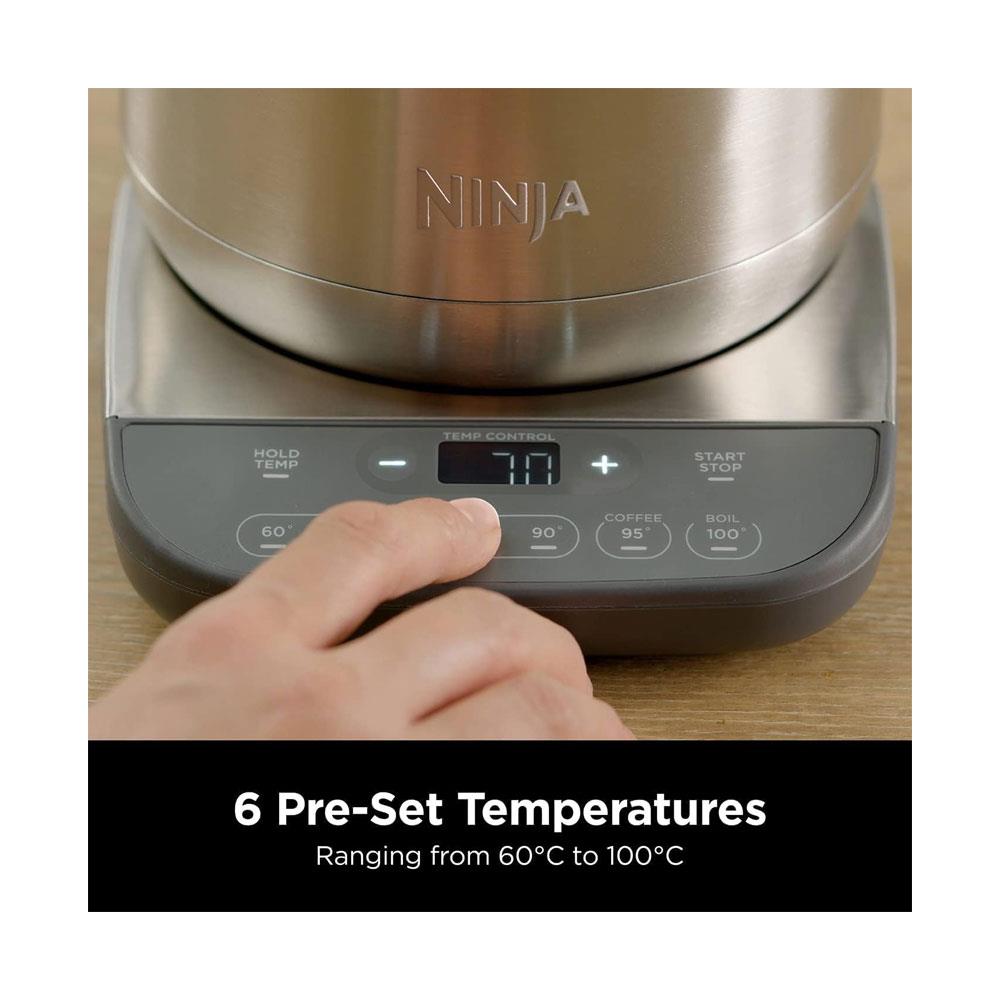 Ninja Perfect Temperature Kettle Rapid Boil LED Display Stainless Steel 3000W 1.7 Litres - Silver