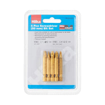 Hilka Screwdriver Bit Sets 50mm Assorted S2 Titanium Coated - 5 Piece