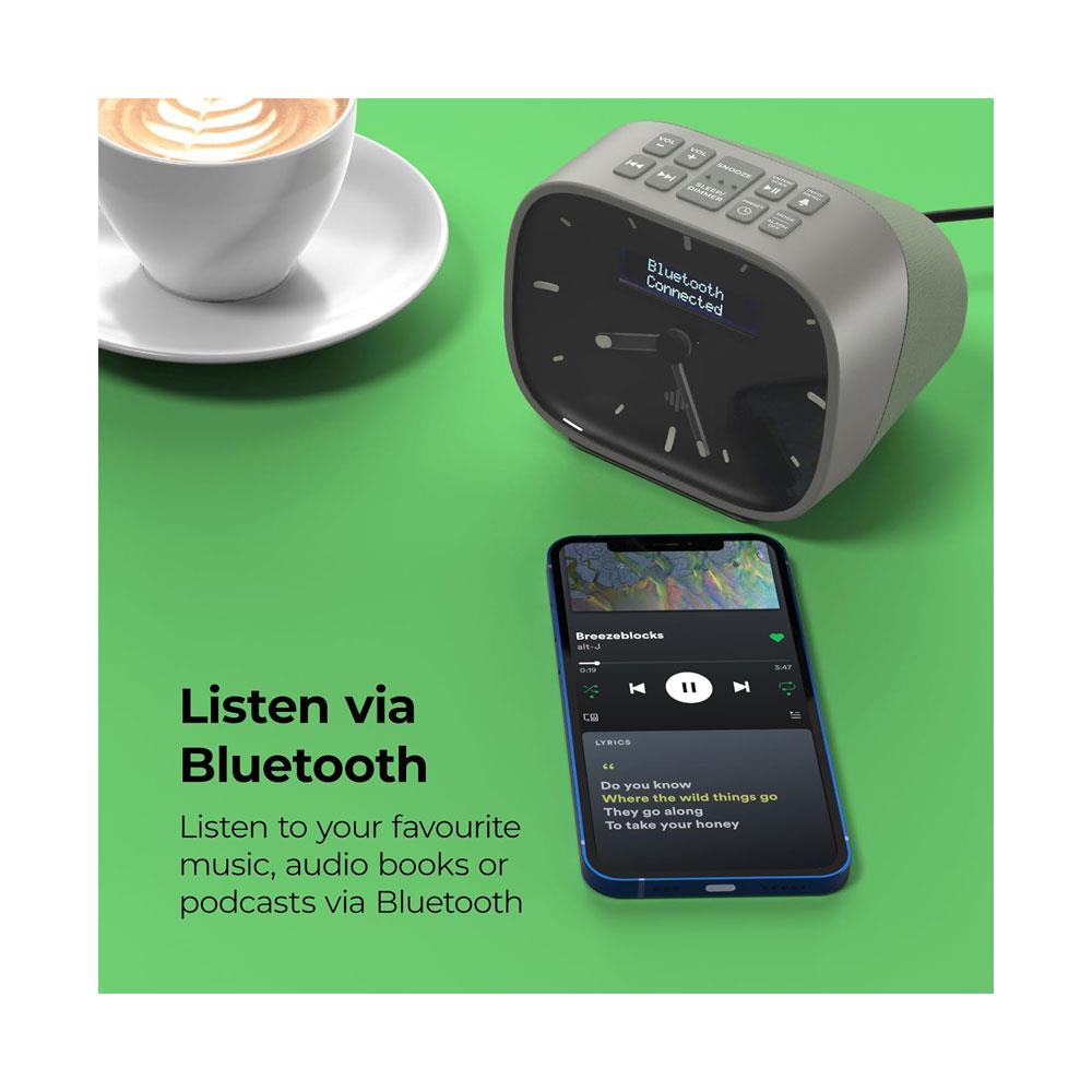 i-box Dream Bedside Alarm Clock With DAB/DAB+/FM Radio With Bluetooth Digital Glow In The Dark Display 5W Mono Speaker - Grey