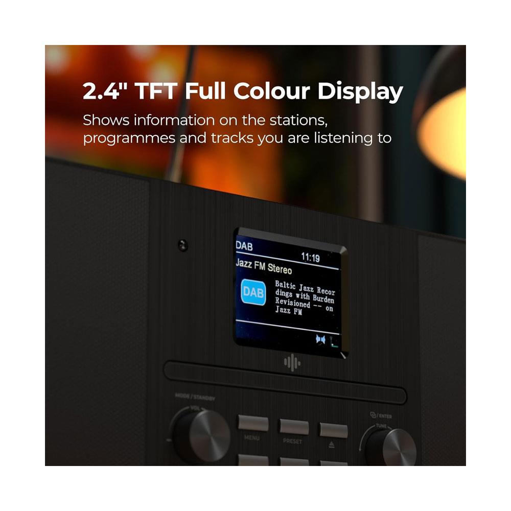 i-box Tempo Compact Hi-Fi Stereo System CD Player DAB/DAB+/FM Radio 20W Bluetooth Speakers Digital LED Display - Black