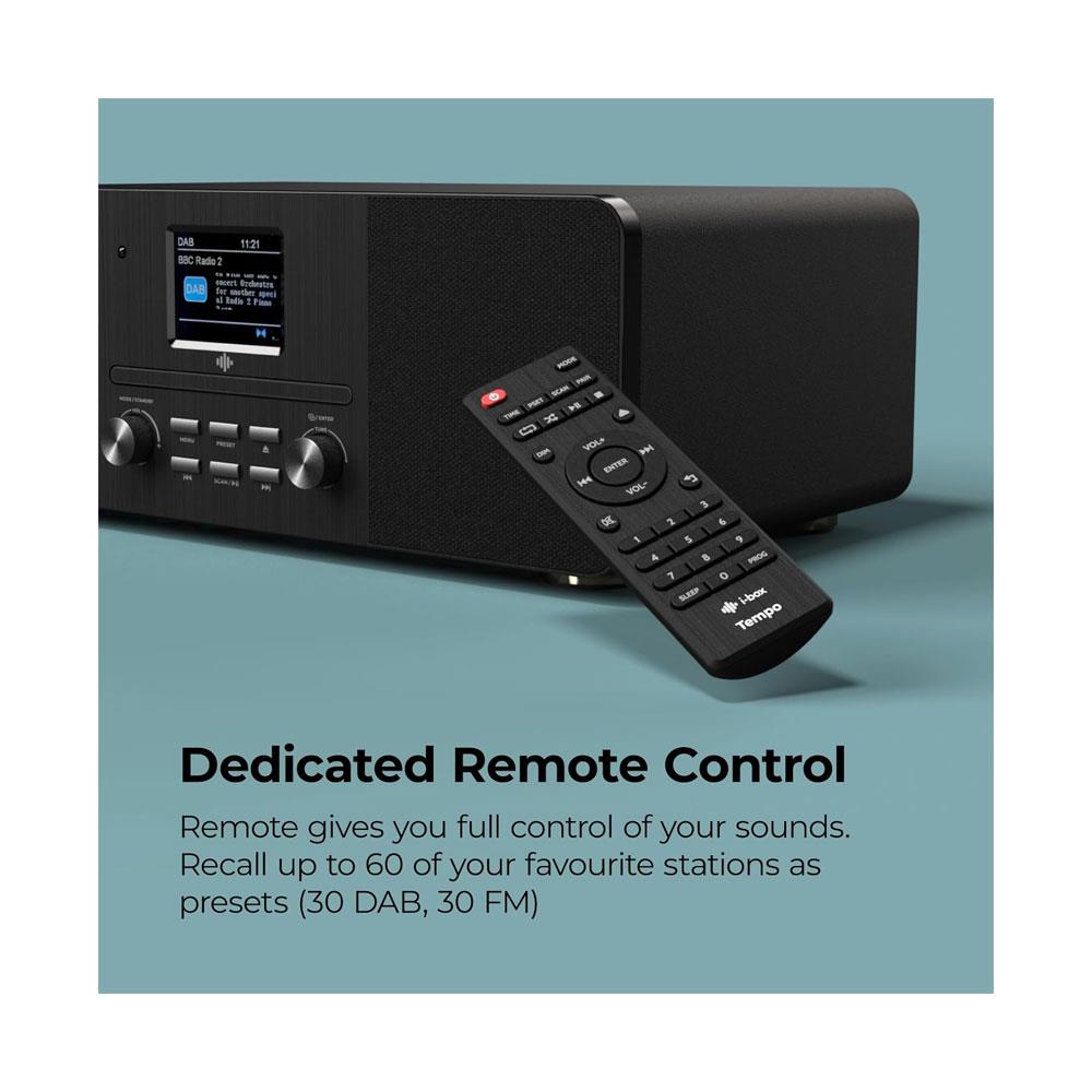 i-box Tempo Compact Hi-Fi Stereo System CD Player DAB/DAB+/FM Radio 20W Bluetooth Speakers Digital LED Display - Black
