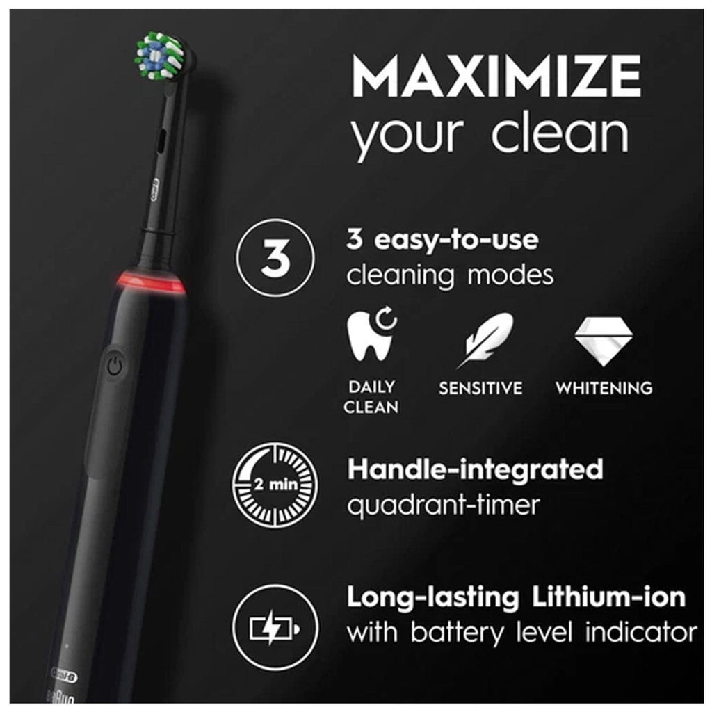 Oral-B Pro Series 3 Electric Rechargeable Toothbrush With Travel Case 3 Cleaning Modes Exclusive Design Edition - Black