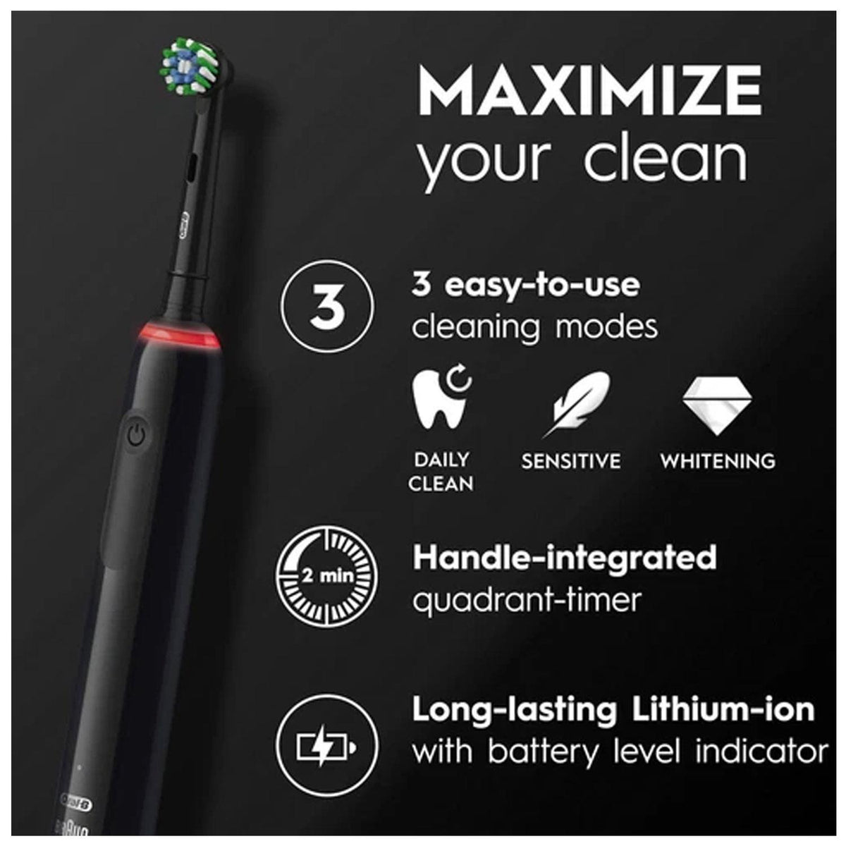 Oral-B Pro Series 3 Electric Rechargeable Toothbrush With Travel Case 3 Cleaning Modes Exclusive Design Edition - Black