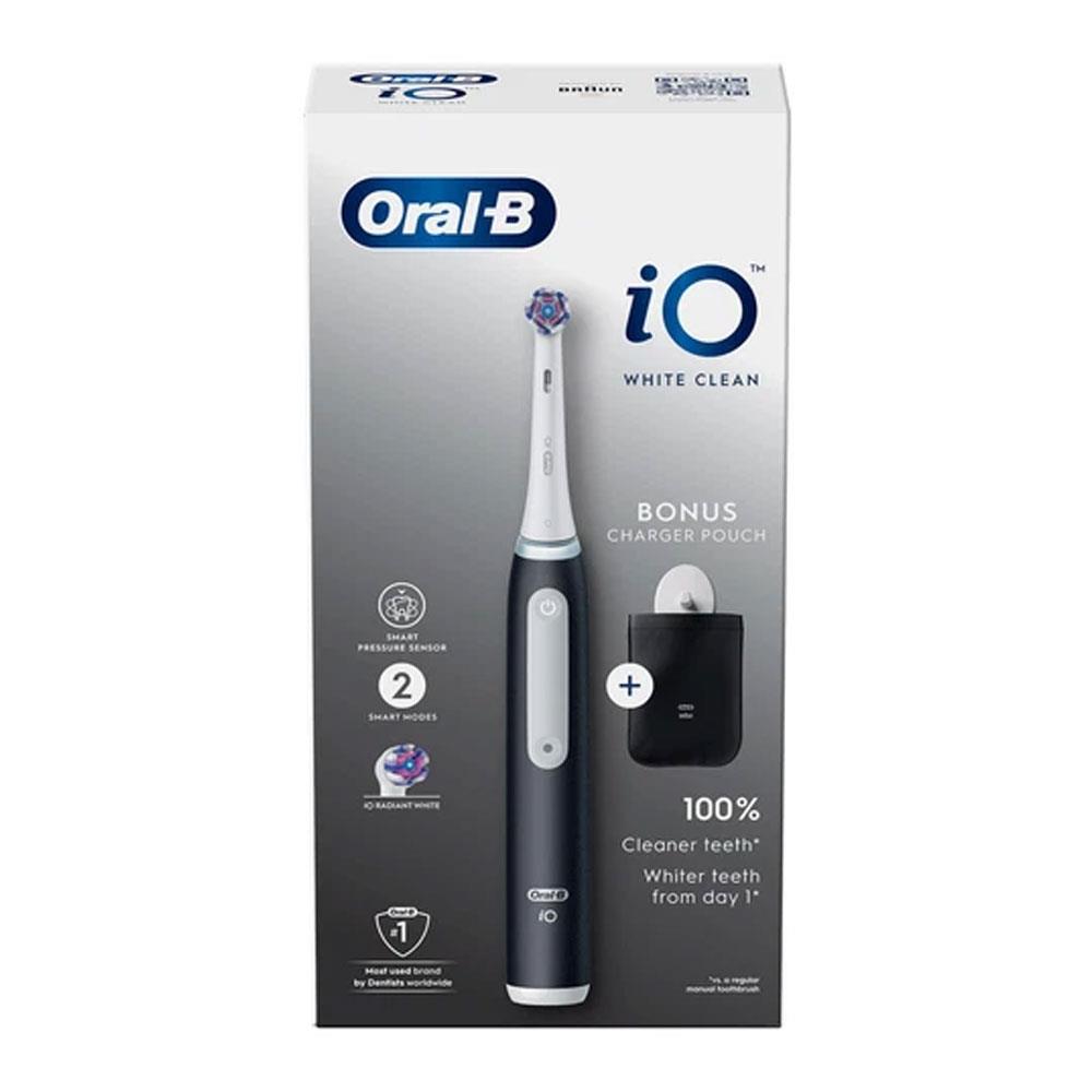 Oral-B iO 3 White Clean Electric Toothbrush With Bonus Charger Pouch 2 Brushing Mode - Black