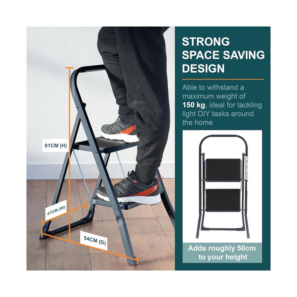 OurHouse Rubber Non-Slip 2-Tread Step Ladder 150kg Max Capacity - Anthracite Grey Secondary image