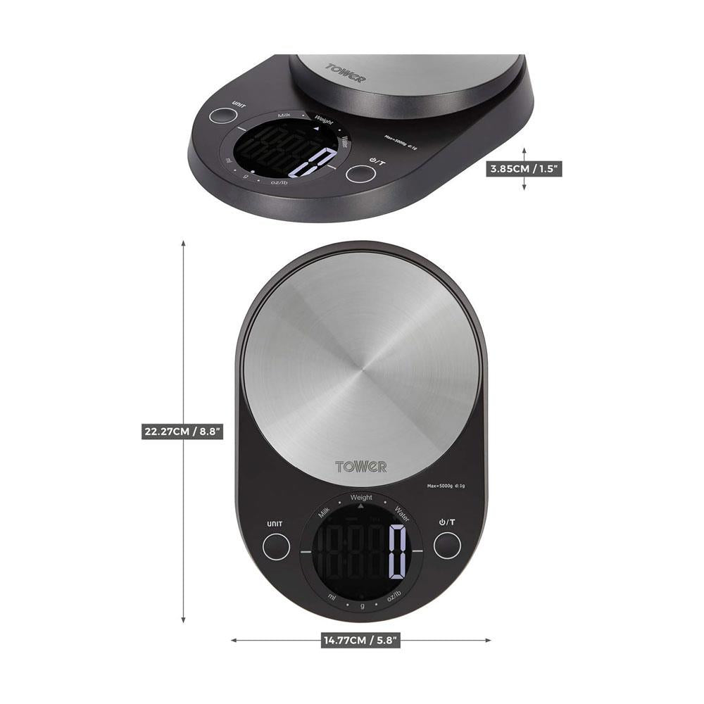 Tower Electronic Kitchen Scale With Extra-Large LCD Screen And Zero Weigh Function 5kg Capacity - Black