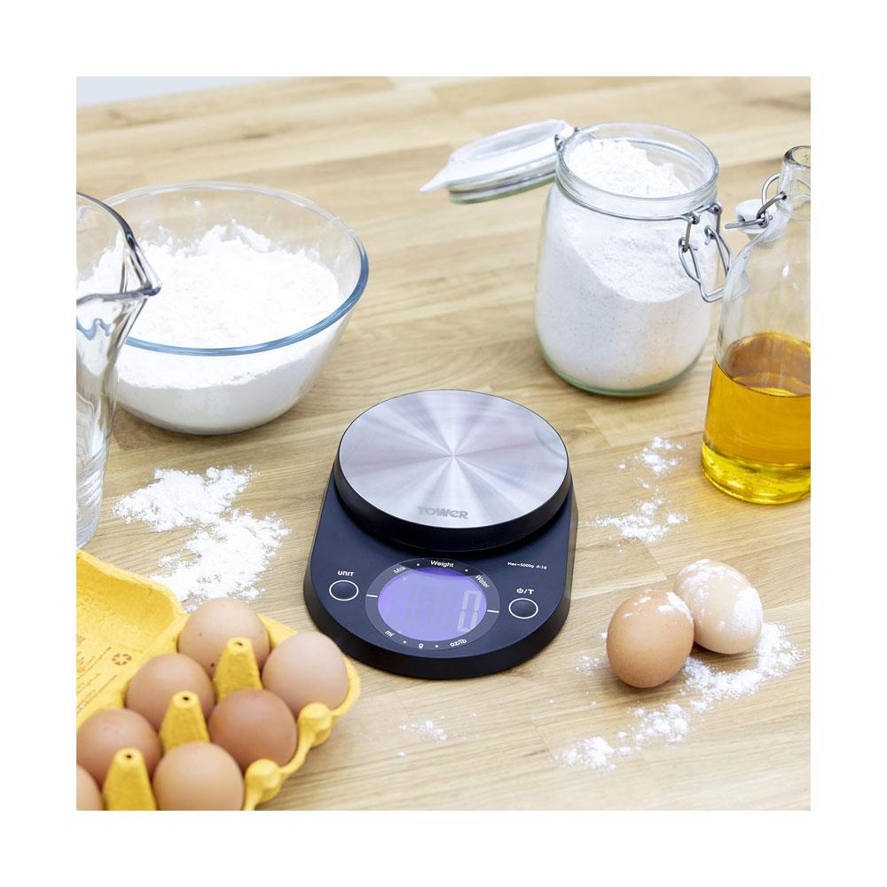 Tower Electronic Kitchen Scale With Extra-Large LCD Screen And Zero Weigh Function 5kg Capacity - Black