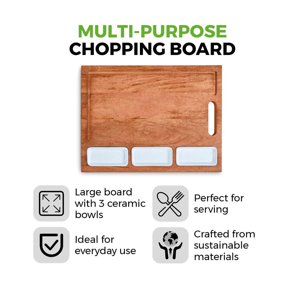 Tower Multi-Purpose Chopping Board With Ceramic Bowls Mango Wood - Natural Wood