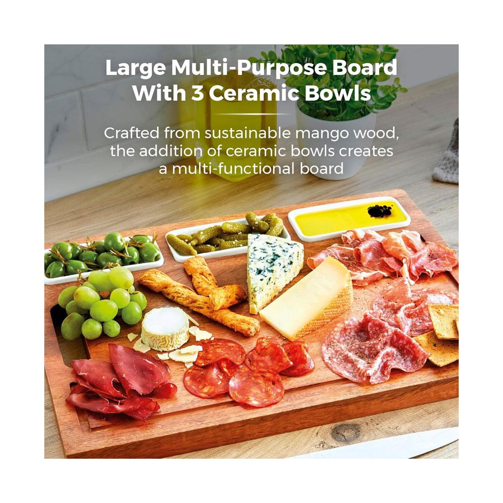 Tower Multi-Purpose Chopping Board With Ceramic Bowls Mango Wood - Natural Wood