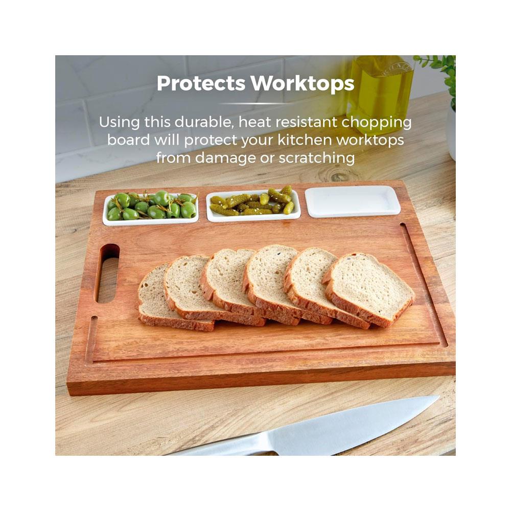 Tower Multi-Purpose Chopping Board With Ceramic Bowls Mango Wood - Natural Wood