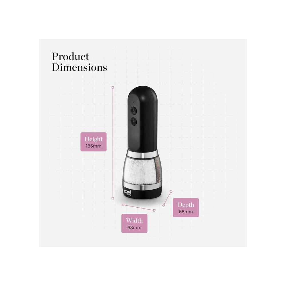 Tower Good Food Duo Salt And Pepper Mill With Adjustable Ceramic Grinders - Black With Brushed Chrome Accents Secondary image