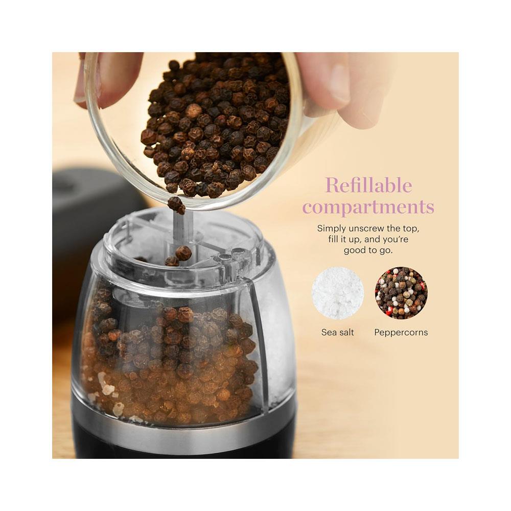 Tower Good Food Duo Salt And Pepper Mill With Adjustable Ceramic Grinders - Black With Brushed Chrome Accents