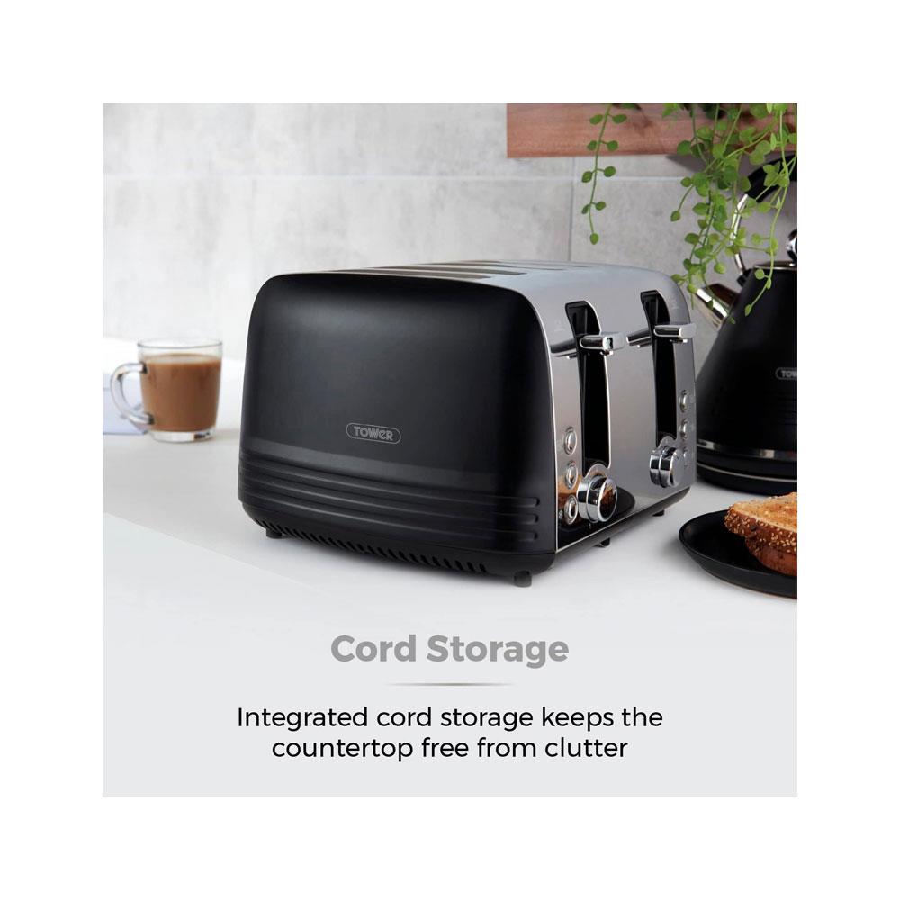 Tower Ash 4 Slice Toaster With Dual Controls Defrost/Reheat/Cancel 1850W - Black & Chrome Secondary image