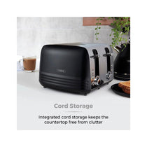 Tower Ash 4 Slice Toaster With Dual Controls Defrost/Reheat/Cancel 1850W - Black & Chrome