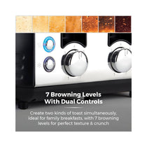 Tower Ash 4 Slice Toaster With Dual Controls Defrost/Reheat/Cancel 1850W - Black & Chrome