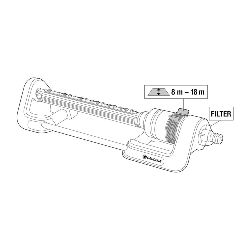 Gardena Oscillating Sprinkler Aqua L 120-280m² Area Coverage 8m-18m Range of Spray - Black/Orange
