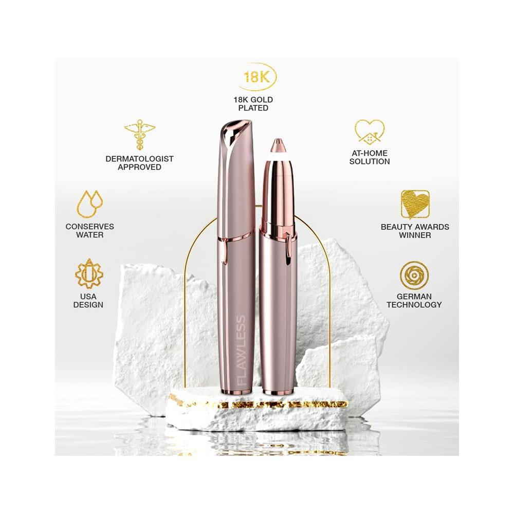 Finishing Touch Flawless Brows Blush 3.0 Trimmer Built-In LED Light Battery Powered - Gold